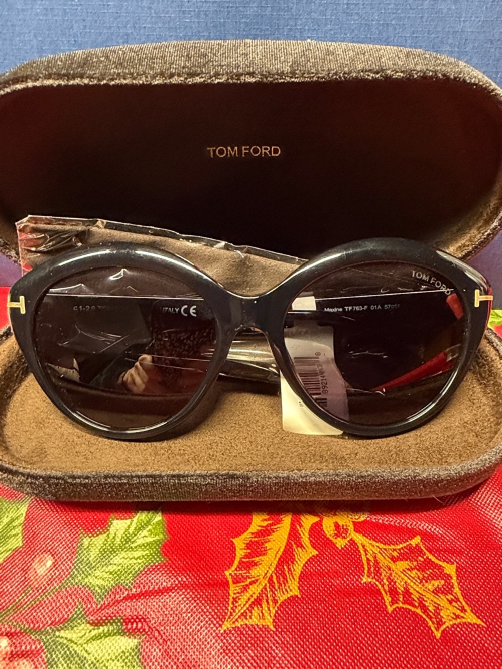 Tom Ford Black Round Women’s Sunglasses with Gold Accent